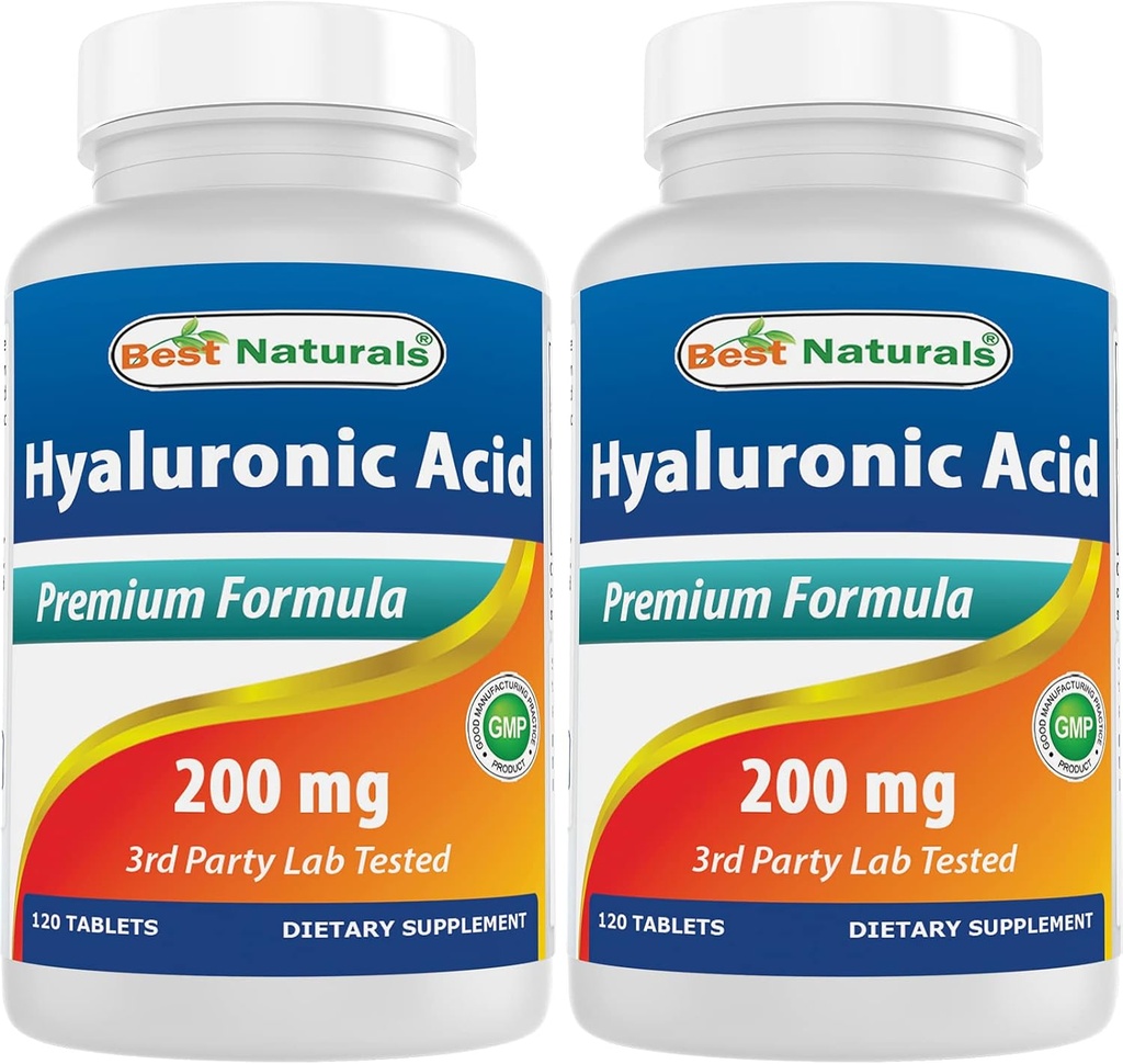 Mejores Naturales Ácido Hialurónico 200 mg 120 Tabletas (No-GMO, Gluten Free) - Promueve la habilidad saludable juvenil y la función conjunta saludable (120 Conteo (Pack of 2))