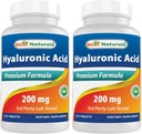 Mejores Naturales Ácido Hialurónico 200 mg 120 Tabletas (No-GMO, Gluten Free) - Promueve la habilidad saludable juvenil y la función conjunta saludable (120 Conteo (Pack of 2))