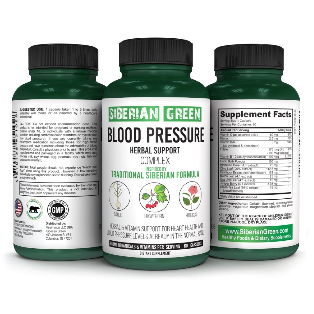 Siberian Green Blood Cardio Pressure Herbal Support - Hawthorn, Hibiscus, Ajo - 60 cápsulas - Fórmula Siberiana Tradicional