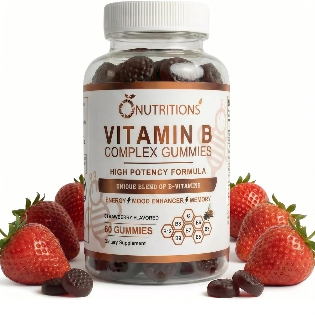 O NUTRICIONES Complejo de vitamina B Gummies for Women &amp; Men – High Potency B12 (833% DV) " Biotin – Energy, Mood " Metabolism Support – Vegan Strawberry Gummy Vitaminas – 60 Gummies, 2-Month Supply