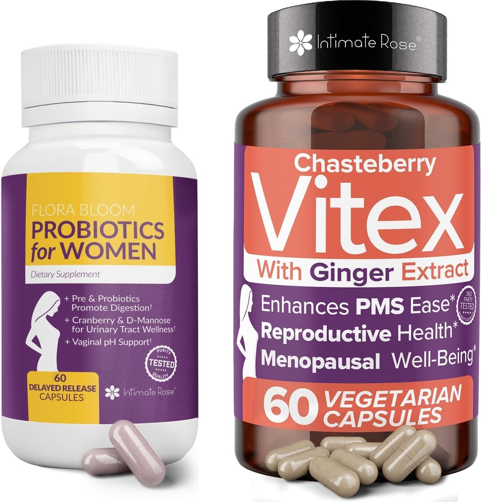 Rosa íntima Ahorre 10% en Vaginal Probióticos para Mujeres - 60 Condes &amp; Vitex Chasteberry Suplemento para Mujeres - 60 cápsulas