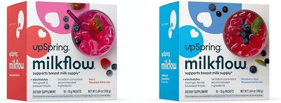 UpSpring Milkflow Electrolyte Breastfeeding Suplemento Bebidas Mezclas con Fenugreek &amp; Moringa TEN Berry & Blueberry Acai Flavors TEN Lactation Supplements to Support Breast Milk Supply*