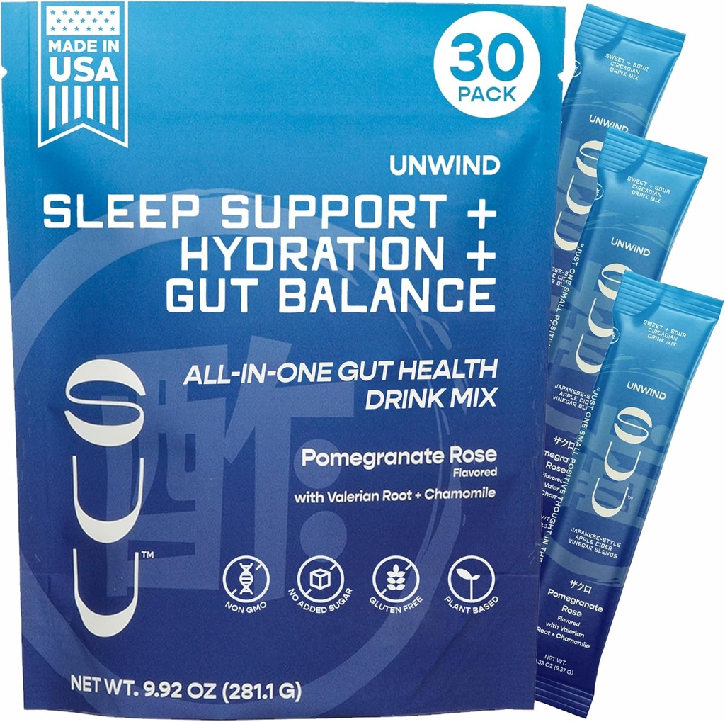 Unwind Gut Health Drink Mix TorturaApple Sider Vinegar Prebiotic,Probiotics Digestive Health for Women &amp; Men habitMelatonin-Free,Valerian Root,Chamomile imperRelaxation Sleep & Hydration imperPromegranate Rose,30 Servings