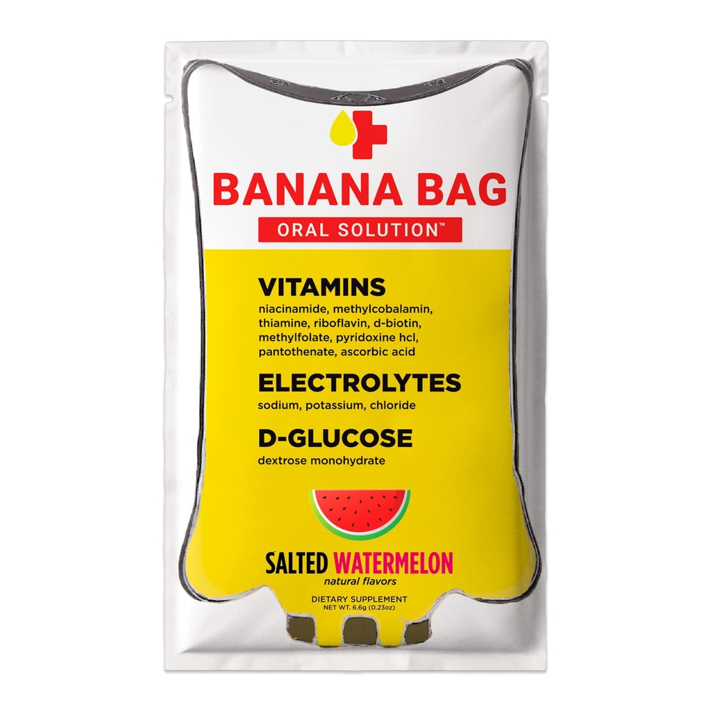 Bolso de plátano Solución Oral Packets – Salted Watermelon 15pk TENIDO A Refreshing Blend of Electrolytes, Vitamin C, and B-Complex for Hydration and Energy. Conveniente, fácil de usar y perfecto para el uso diario.