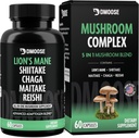 Lions Mane Mushroom Complex - 5300 mg Blend Adaptogenic para Memoria, Focus and Immune Support - 5 en 1 Lionsmane, Chaga, Maitake, Shiitake y Reishi Extract, Nootropic Mushroom Supplement Capsules