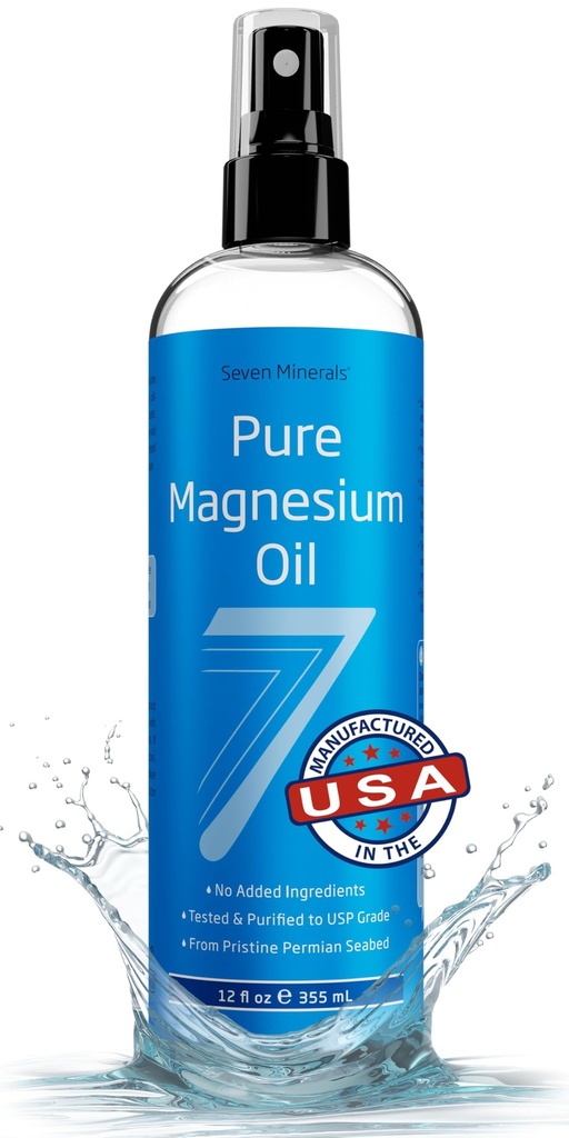 Siete Minerales Puro Magnesium Oil Spray, Big 12oz, USP Grade, Extra Strength, for Feet, Sleep, Muscle Pain &amp; Cramps - Mined in The USA