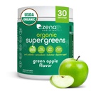 Zena Nutrition Organic Super Greens Powder, 70+ Superfoods, 0 Sugar, 3G Fiber, Spirulina, Clorella, Mushrooms, Prebióticos/Probióticos, Enzymes Digestivos para Gut Health, Green Apple, 30 Servings