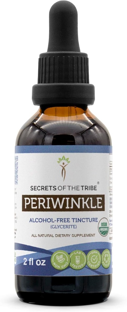 Secrets of the Tribe Periwinkle USDA Organic | Alcohol-Free Extract, High-Potency Herbal Drops | Made from 100% Certified Organic Periwinkle (Vinca Major) Dried Herb (2 oz)