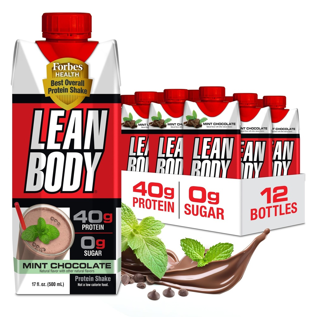 Labrada Lean Body List-to-Drink Mint Chocolate Protein Shake, 40g Protein, Whey Blend, 0 Sugar, Gluten Free, 22 Vitaminas & Minerales, (Reciclable Carton & Lid - Pack of 12) LABRADA