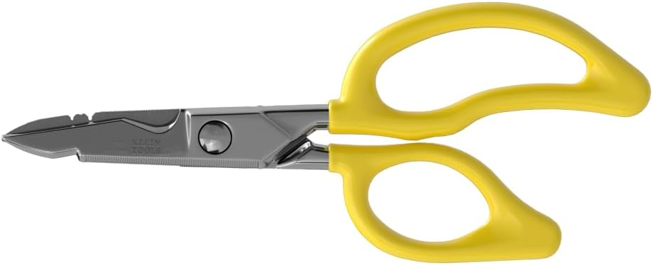 Klein Tools 26001 Tijeras electricistas, fabricadas en EE.UU., 6.75-Inch All-Purpose Snips pesados, Cable Cutting Notch, Hojas Serradas, Deburr Notch, Wire Stripper