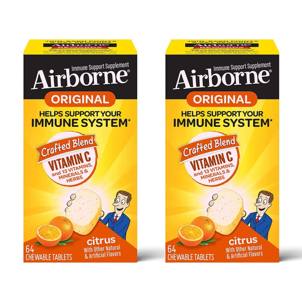 Vitamina C 1000mg (por servicio) - Citrus Chewable Tablets (64ct/Box), Gluten-Free Immune Support Suplemento, Vitaminas A C E, ZINC, Selenium, Echinacea, Ginger, Antioxidantes (2-Pack)