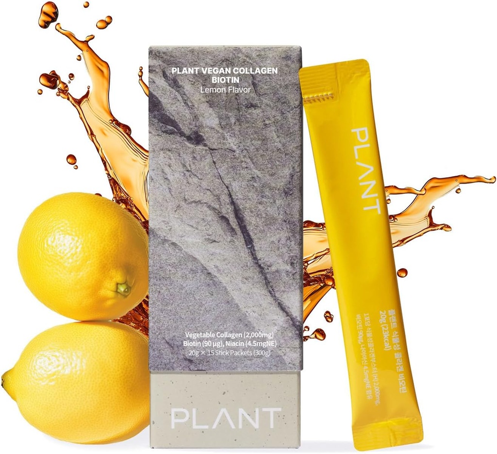 PLANT Vegan Líquido Colágeno, Biotina, Niacin TENIDO 2,000mg Hidrolyzed Collagen Peptides ← Kosher " Halal Certified WordPress Limón Flavor permanente Skin, Hair &amp; Nail Support durable 363Da Ultra Low Molecular TEN15 Stick Packs