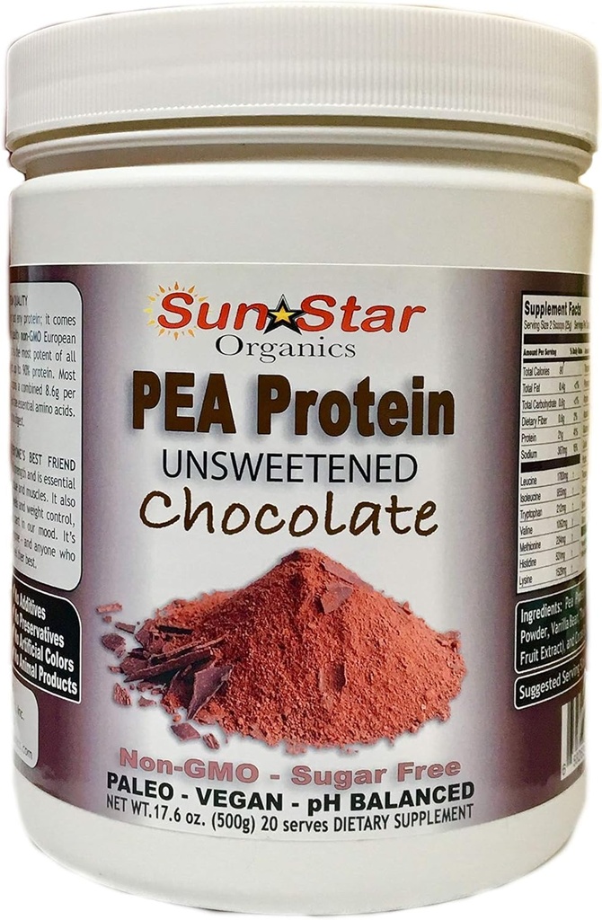 Pea Protein Powder - Unsweetened - Chocolate con Cocoa Powder &amp; Vanilla Bean - Soy Free, Non-GMO 17.6 oz