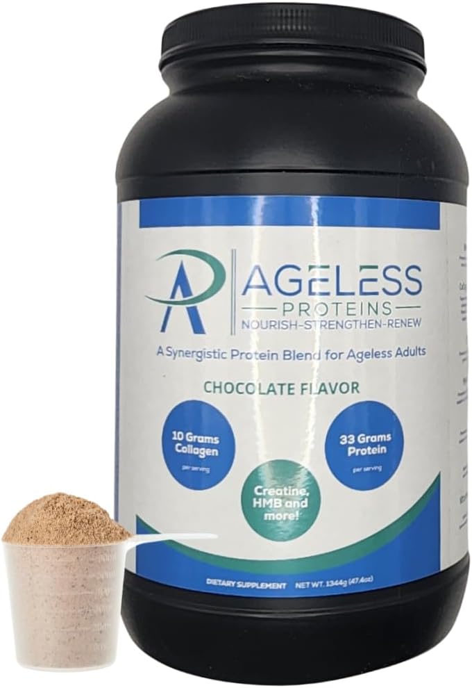 Chocolate Whey Protein Péptidos de Polvo y Collagen para adultos maduros. Apoya la construcción muscular y la salud articular con proteína 24g, creatina, HMB y vitaminas (30 Servimientos, Chocolate)