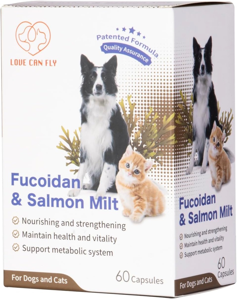 Dog and Cat Immune and Blood Support Supplement - Fucoidan & Salmon Milt/Immune System Boost Revitalize and Strengthen - Nourish for Optimal Health and Vigor - 60 Capsules