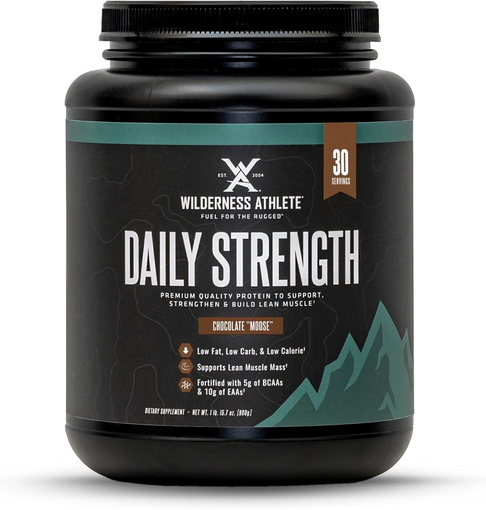 Wilderness Athlete - Daily Strength Premium Protein ← Whey Protein Powder for Women &amp; Hombre - Mejor Polvo Proteína para el Musculo Lean - Polvo Proteína Limpia con Whey Protein Isolate (Chocolate Moose)
