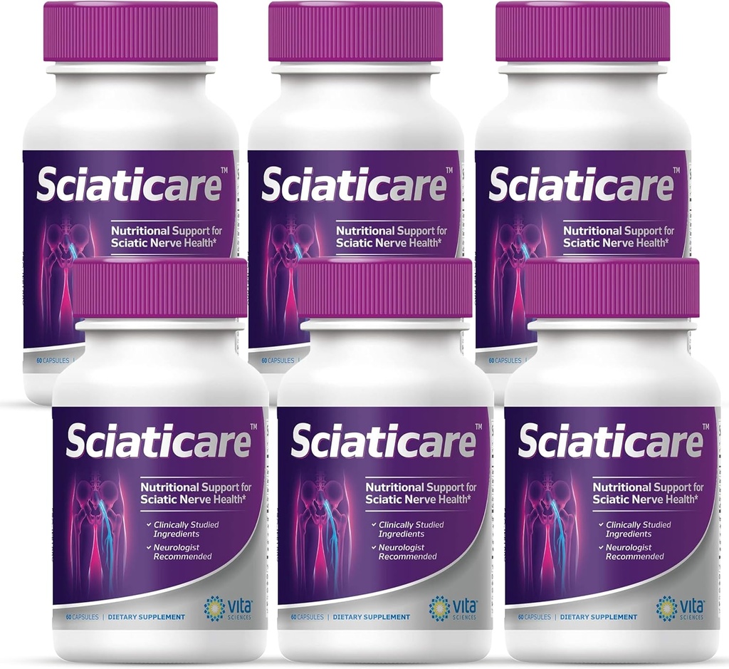 Vita Sciences Sciaticare Nerve Soothing Supplement Vitamins with Natural R-ALA Form 40X Strength, NOT Synthetic Alpha Lipoic Acid (ALA) - Lower Lumbar Sciatic, Hip, Thigh, Leg, Foot