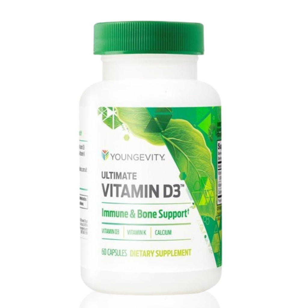 Youngevity Ultimate Vitamin D3 5000 IU with K2 – High-Potency Vitamin D3, Vitamin K2, and Calcium Supplement for Immune Support, Bone Density, and Heart Health – 60 Capsules