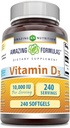 Fórmulas asombrosas Vitamina D3 (Cholecalciferol) Suplemento TEN 10,000 UI TEN 240 Softgels Silencio No Gluten-Free TEN Made in USA