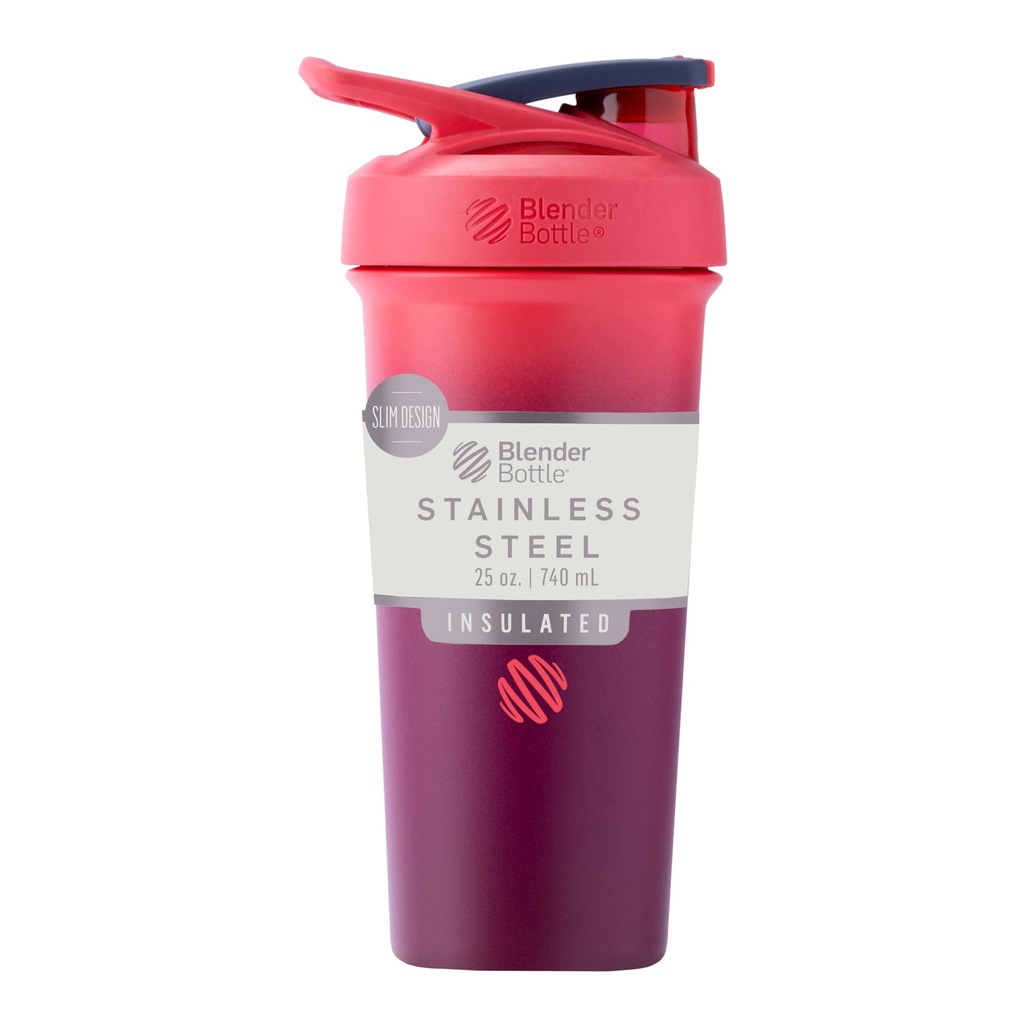 BlenderBottle Sport Sleek Acero Insulado Botella con Wire Whisk, 25 onzas, Sangria Ombre – Protein Shakes " Hydration for Athletes " Fitness Enthusiasts, Easy Mixing, Slim Easy to Hold, Keeps Drinks Cold, Lockable Lid