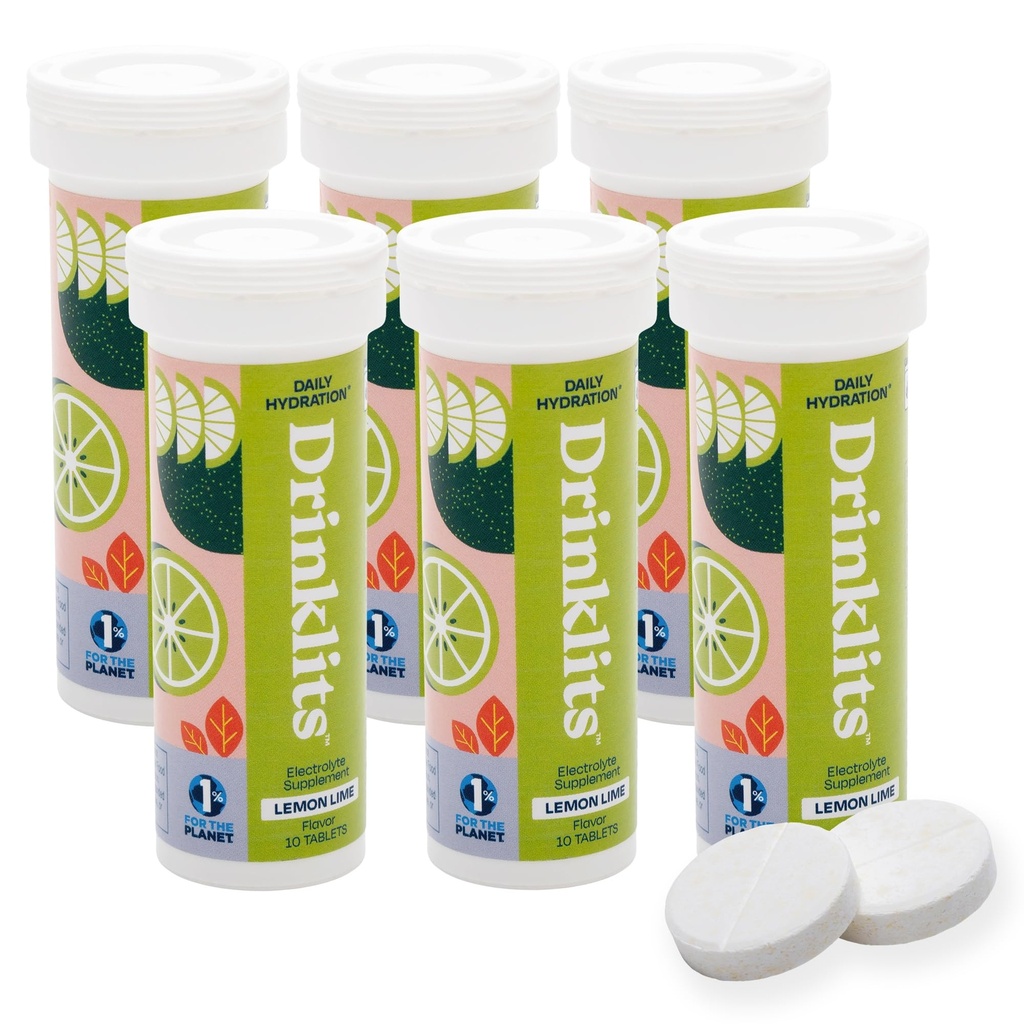 Bebidas Lime Electrolyte Fizzy Hydration Tablets (6) Tube Bundle ¦ 0g Sugar - Bebida Deportiva Natural - Electrolitos Esenciales ANTE 60 Servings - 10 Tablets Por Tube