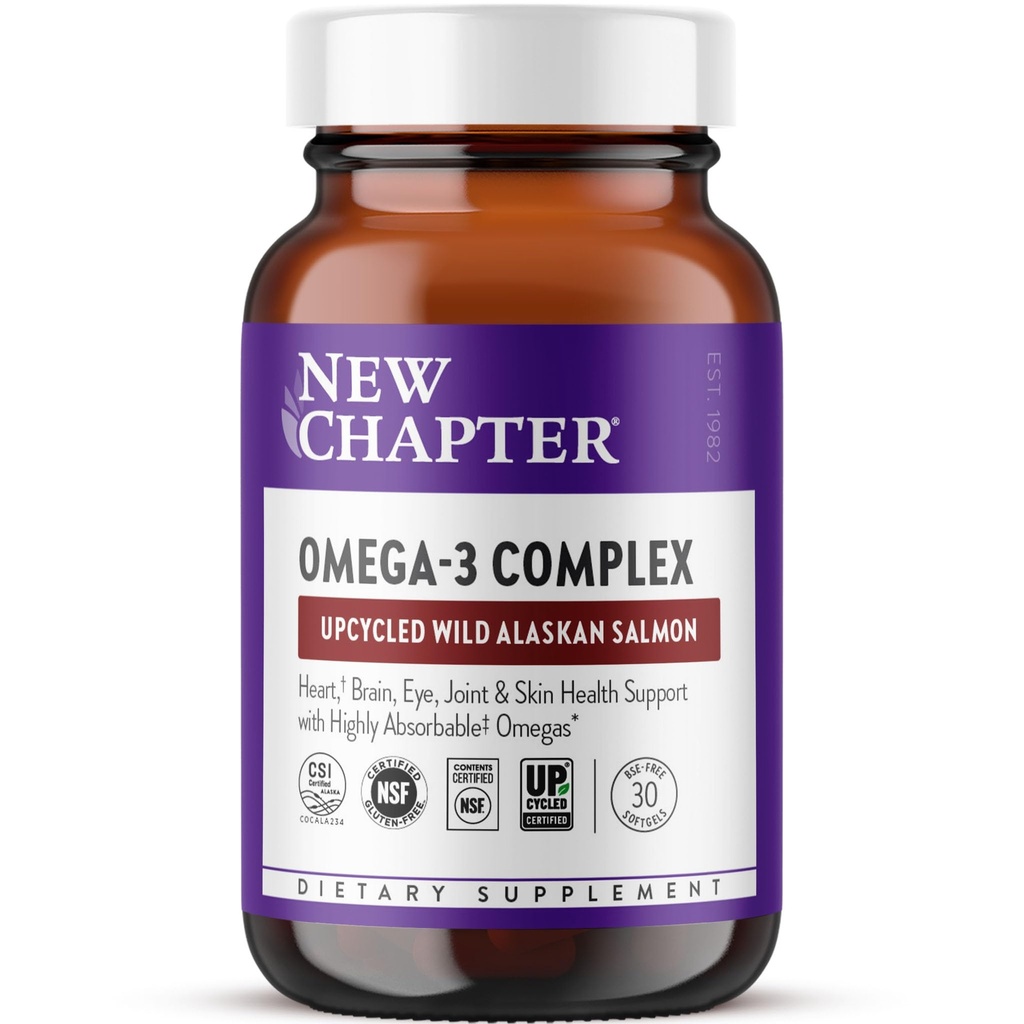 New Chapter Omega-3 Complex, 1000mg Softgels, Fish Oil Supplement Wild Alaskan Salmon for Heart, Brain, Eye, Joint & Skin Health Support - 30 Count