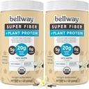 Bellway Super Fiber + Protein Powder (2 Pack), Sugar-Free Orgánico Psyllium Hier Suplemento Polvo con 20g Proteína vegetal por ser, Very Vanilla, 24.14 oz