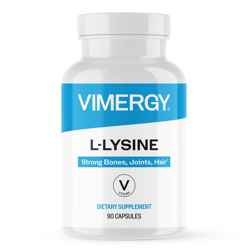 Vimergy L-Lysine – Promueve la piel saludable, el pelo y las uñas* – Soporta el metabolismo saludable* – Vegan, No Gluten-Free – 90 cápsulas