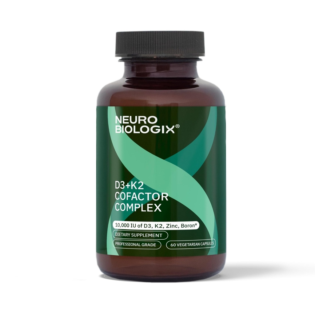 Neurobiologix Vitamin D3 + K2 Cofactor Complex, High Potency 10,000 IU Vitamin D3 K2 MK-7 Zinc & Boron, Bone Strength, Cardiovascular Sup, 60 Capsules