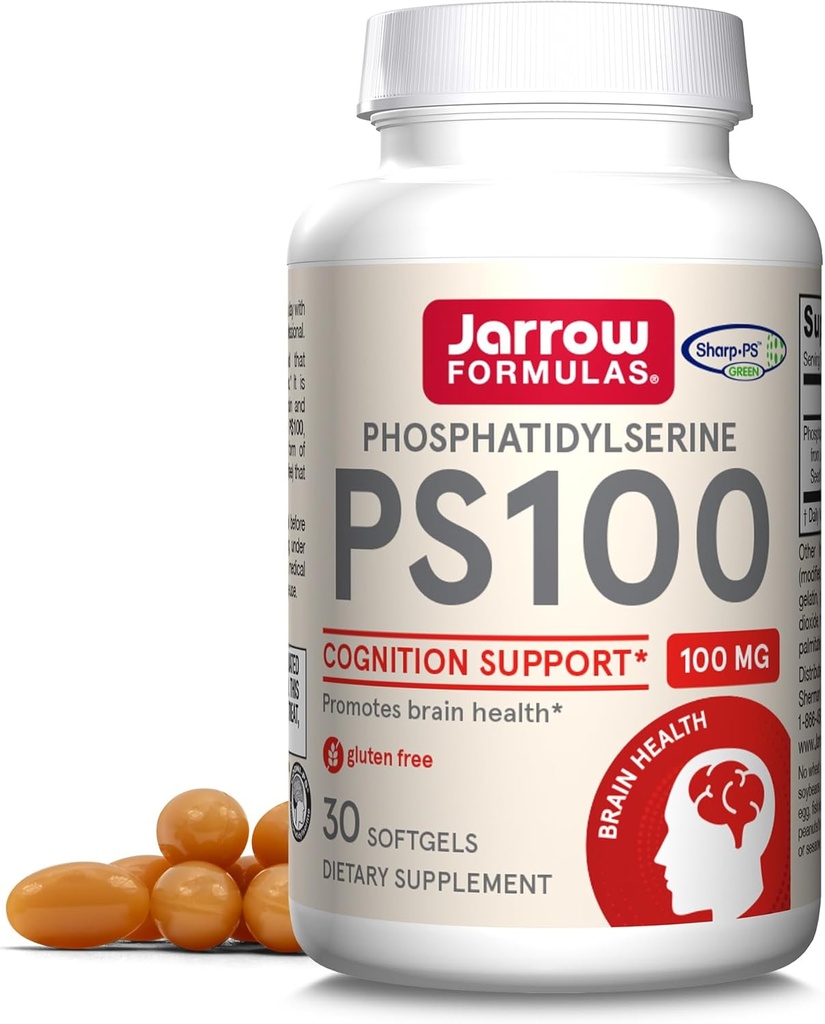 Fórmulas Jarrow PS100 Phosphatidylserine 100 mg, Suplemento dietético para la salud cerebral y el apoyo a la cognición, 30 Softgels, 10-30 Day Supply