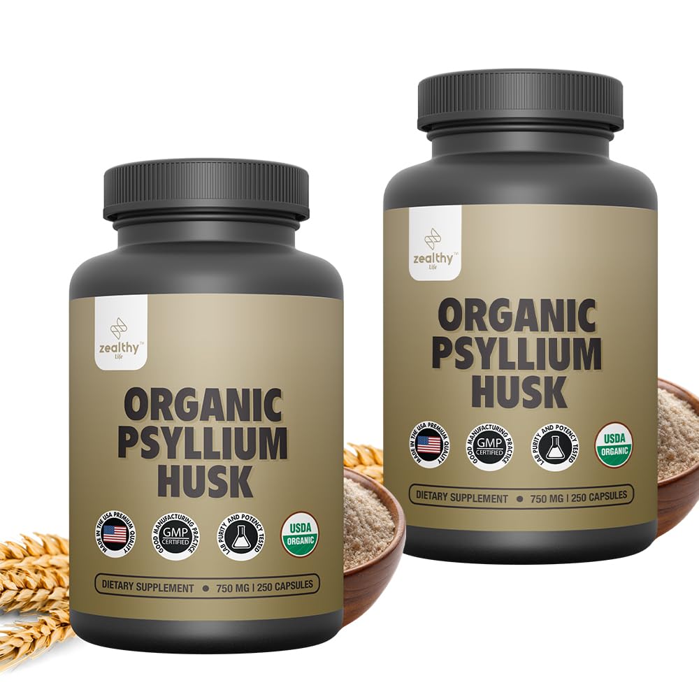 Zealthy Life - Psyllium Husk Capsules, All-Natural Psyllium Husk Fiber, Psyllium Husk Capsule for Gut Health, Non-GMO & Gluten-Free, 250 Vegan Capsules - Pack de 2
