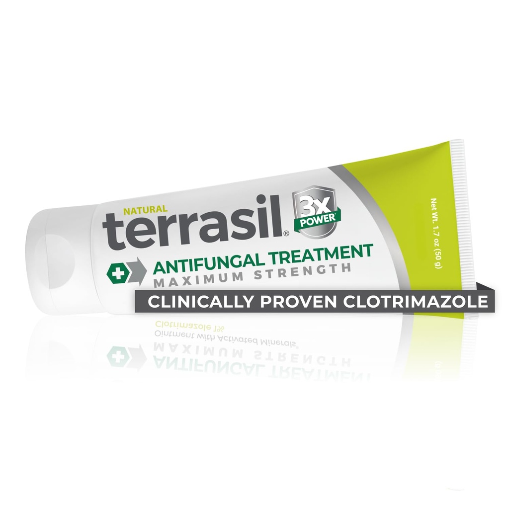 Terrasil Clotrimazole Antifungal Cream, Alivio para Infecciones de Levaduras Fúngicas, Jock Itch, Athletes Foot, Ringworm for Men &amp; Women, Tratamiento Clínicamente Probado de Esquí. FSA-HSA Eligible (1.7oz)