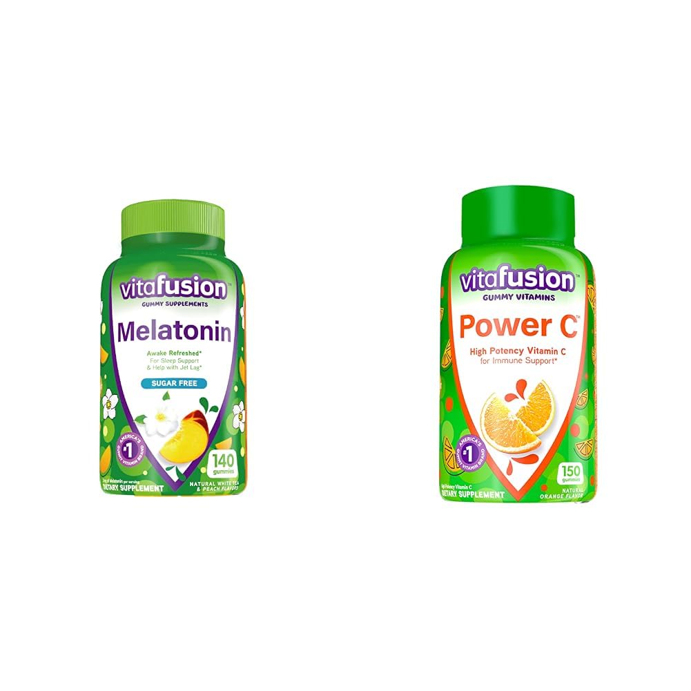 Vitafusion Melatonina 140ct Potencia C Vitamina C Gummies 150ct Soporte de inmuno Orange Flavor