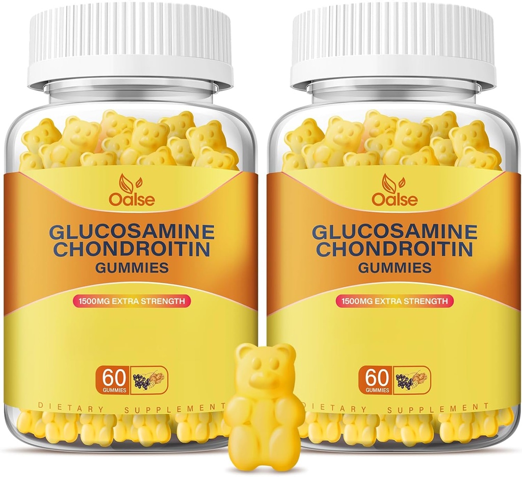 Glucosamina Vegan Gummies de condroitina, Suplemento de Apoyo para Adultos Hombres Mujer, 1500mg Glucosamina Extra Strength con Condroitina MSM Turmeric Elderberry for Health