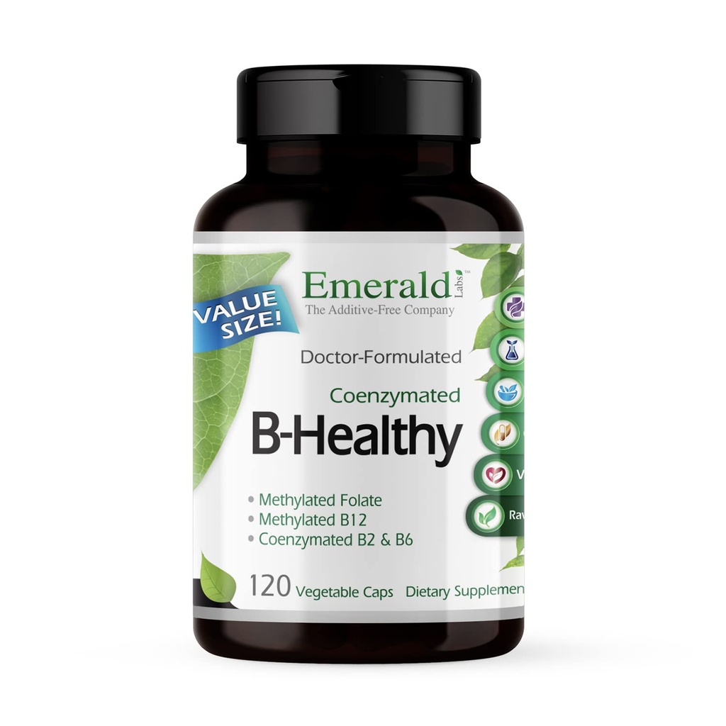 EMERALD LABS B-Healthy - Vegan Vitamin B Complex - Includes Methylated Folic Acid & Full Spectrum B Vitamins - Supports Immune, Brain & Heart Health* - 120 Vegetable Capsules