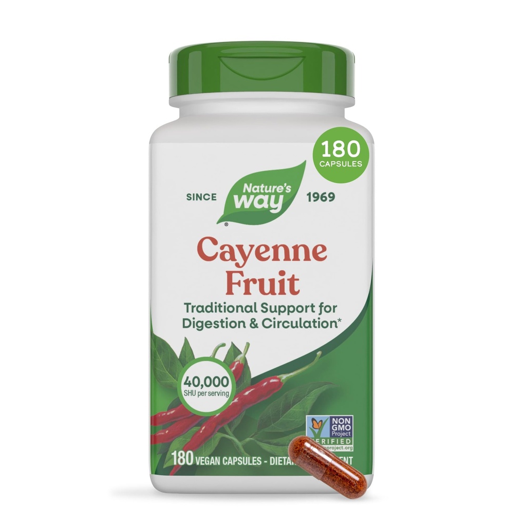 Mangueras de pimienta de cayena de la naturaleza, Apoyo de Digestión Tradicional y Circulación*, Capsaicina, Proyecto No OGM Verificado, Libre de gluten, 180 cápsulas veganos (Paquete Mayo Vary)