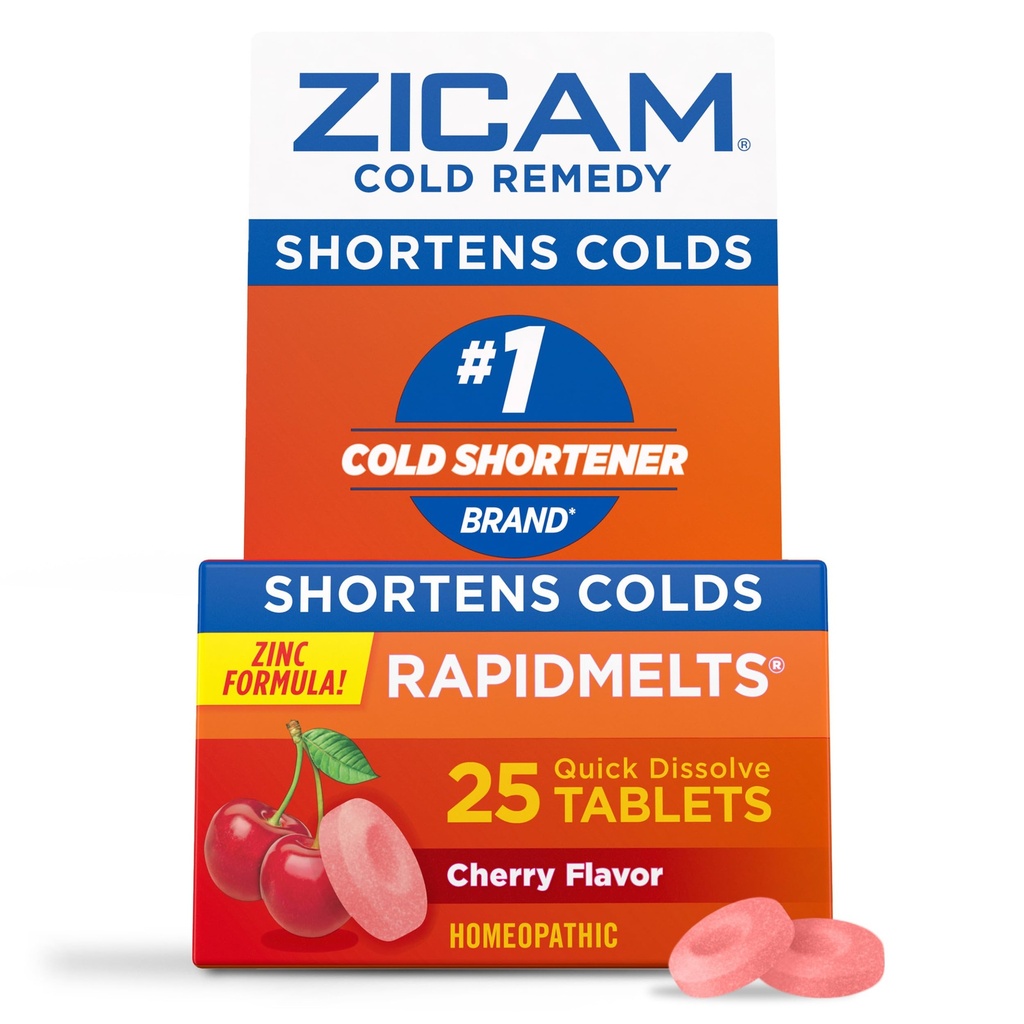 Zicam Cold Remedy Zinc Rapidmelts, Cherry Flavor, Homeopático, Cold Shortening Medicine, Shortens Cold Duración, 25 Cuenta