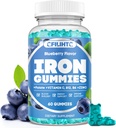 Gummies de hierro para hombres - Suplemento de hierro con vitamina B6, B12, C, Zinc, Folate para adultos &amp; niños - Apoyo deficiencia de hierro, anemia, energía eléctrica, constructor de sangre - azúcar libre Vegan 60ct Blueberry