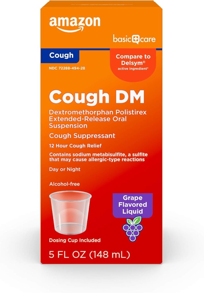 Cuidado básico 12 horas tos DM Syrup, Extensión de liberación Dextromethorphan, Grape Flavor Liquid Medicine, 5 fl oz (Pack of 1)