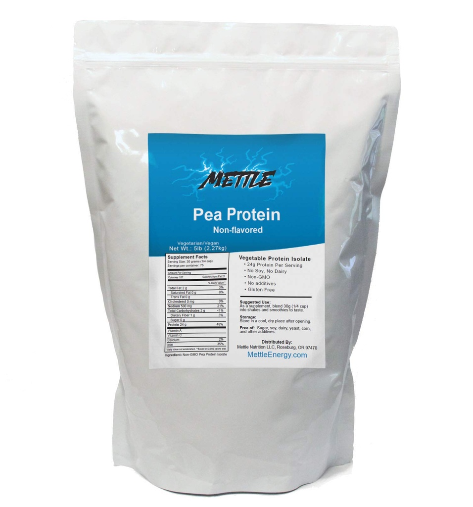 Pea Protein Powder - 5 libras - Bulk Pure Suplemento (Unflavored) - Mettle Pea Protein Isolate