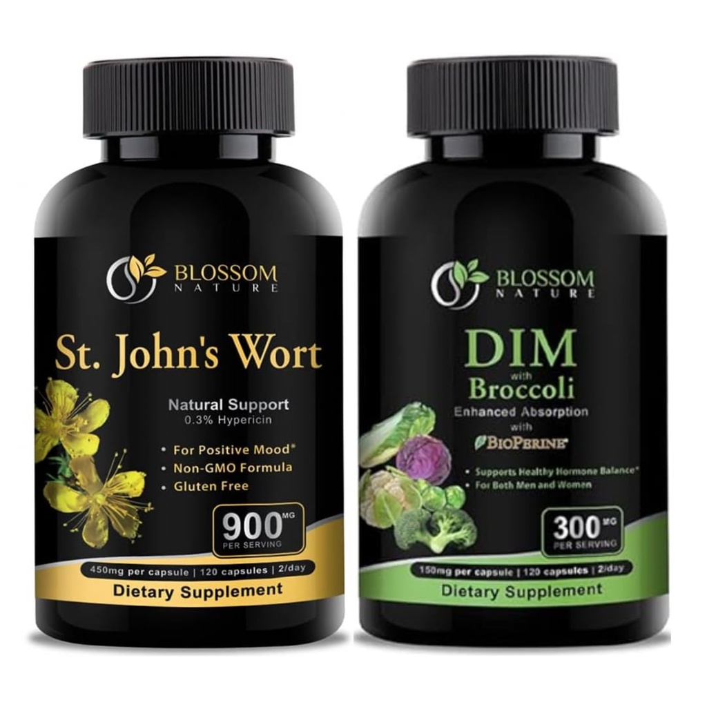 St Johns Wort 900mg-Mood Support Suplemento-Calm Suplementos. Suplemento DIM 300mg con Brócoli 200mg BioPerine 10mg-Hormone y Estrógeno Balance para Mujeres Men.120 Capsules Vegeta(2 MONTHS SUPPLY)