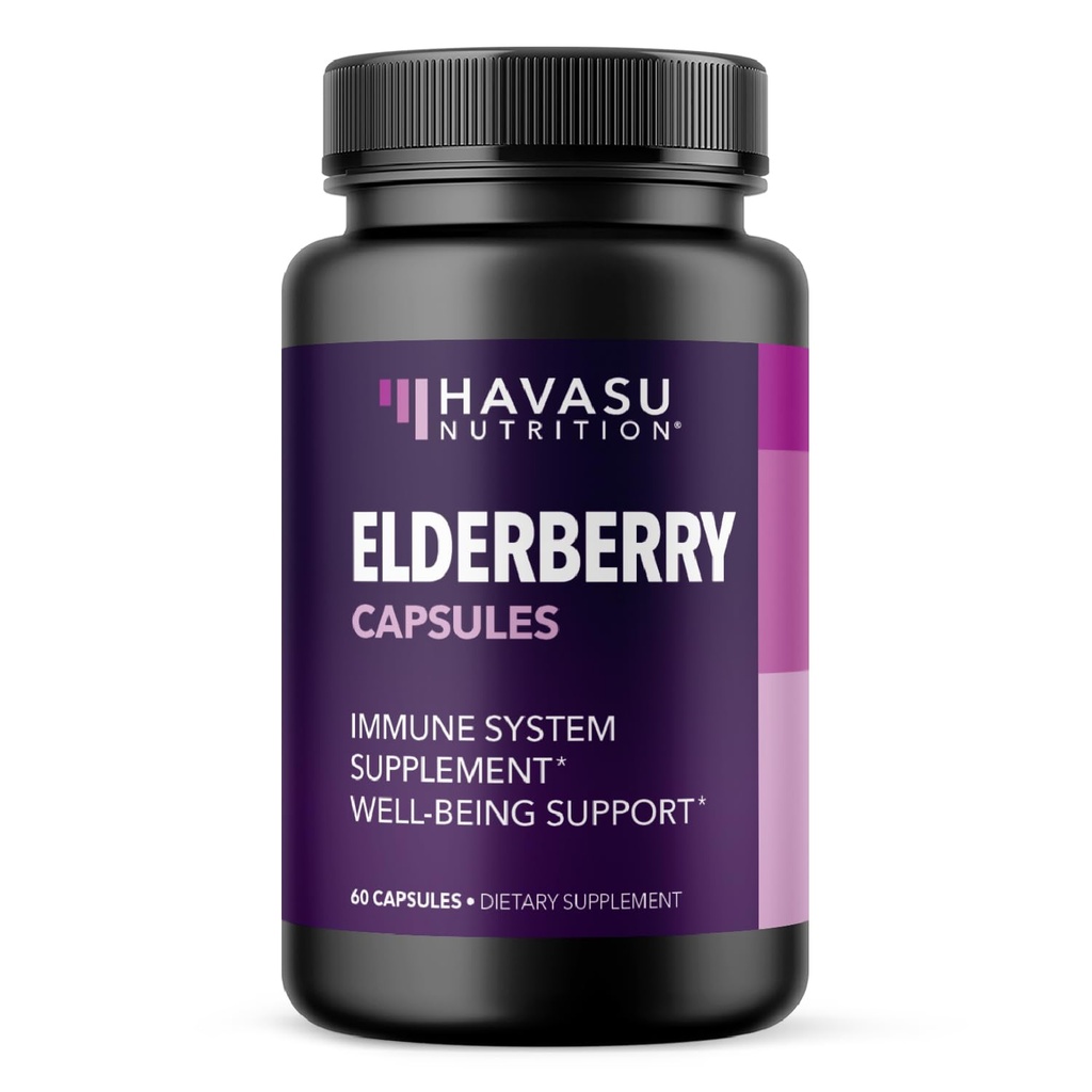 Sambucus Black Elderberry Capsules - Immune Support Supplement for Adults - 400mg of Extract Por Serving for General Wellness - Vegetarian-Friendly, Non-GMO, Unflavored - 60 Conde, 2 Month Supply