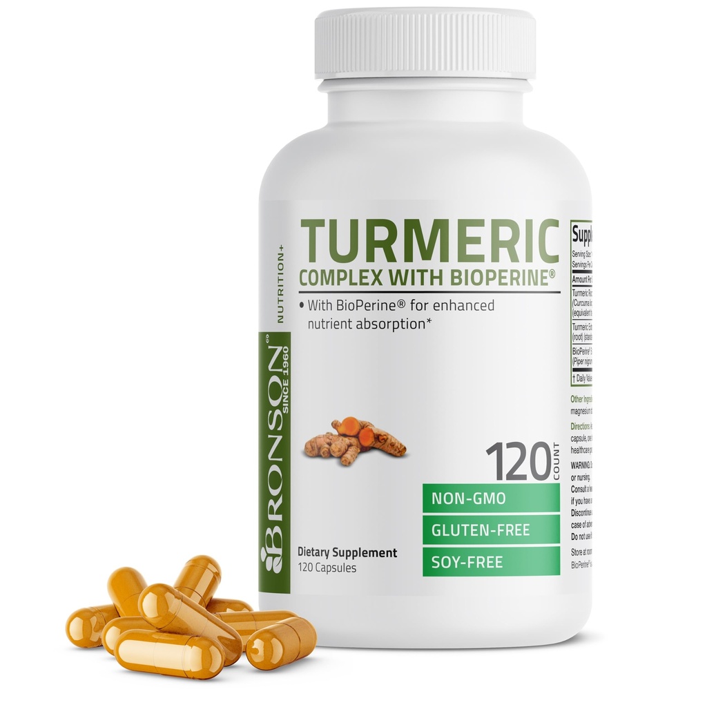 Curcumina Turmérica Bronson con BioPerine - Soporte Conjunto Premium de Alta Potencia con Curcuminoides Estandarizados 95% - Capsules no GMO con Pepper Negro - 120 Con