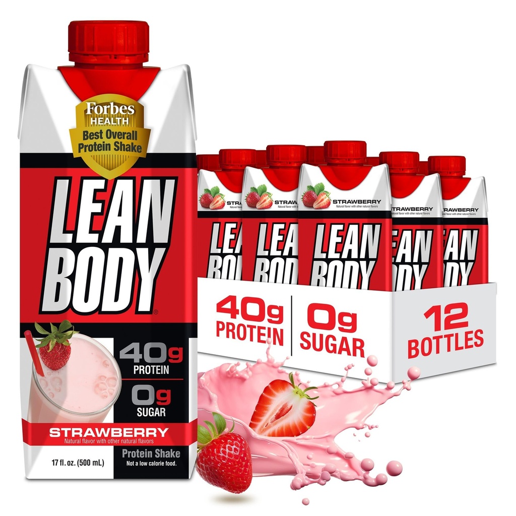 Labrada Lean Body Ready-to-Drink Strawberry Protein Shake, 40g Protein, Whey Blend, 0 Sugar, Gluten Free, 22 Vitaminas & Minerales, 17 onzas (Cartón Reciclable & Lid - Pack of 12) LABRADA