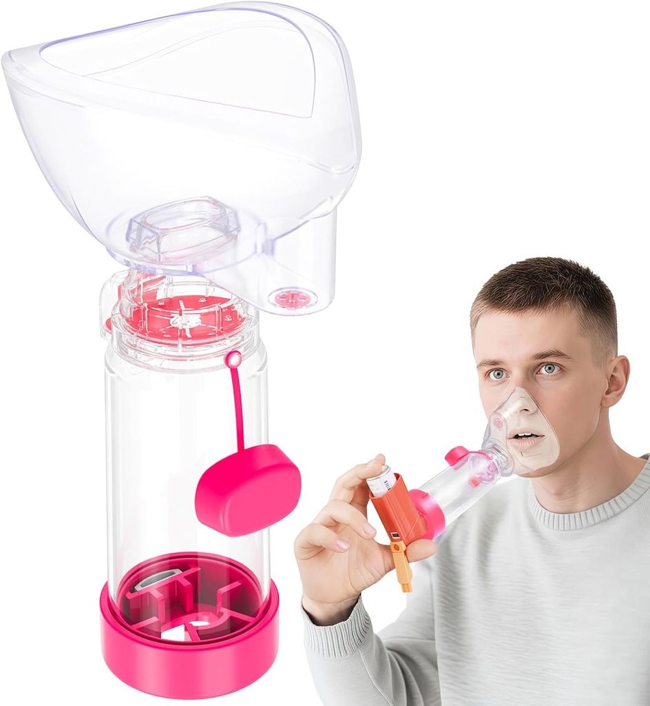 NESSI OTC Spacer Adult with Mask Spacer and Mouthpiece Spacer (Pink)