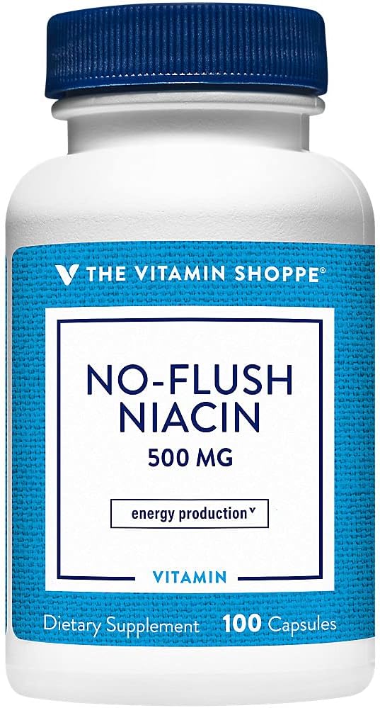 La Vitamina Shoppe No Flush Niacin 500MG, soporta los niveles de colesterol ya dentro del rango normal, apoya el metabolismo y la producción energética, una vez al día (100 cápsulas)
