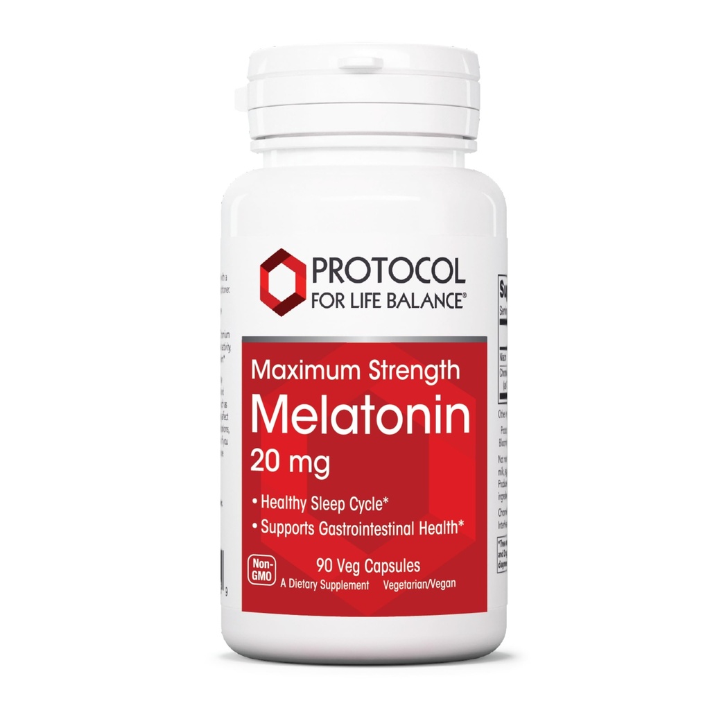 PROTOCOLO PARA LA VIDA BALANCE Melatonina Máxima Fuerza - 20 mg Melatonina - Apoyo al sueño para adultos - Soporte diario de inmunológico - Ayuda de la gelatina - Vegan " No GMO - 90 cápsulas de verduras