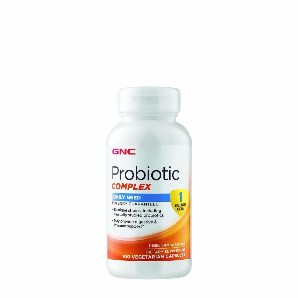 GNC Probiotic Complex Daily Need Suplemento, proporciona soporte digestivo e inmunitario, 1 billón de UF, 100 cápsulas vegetarianas, 100 servicios