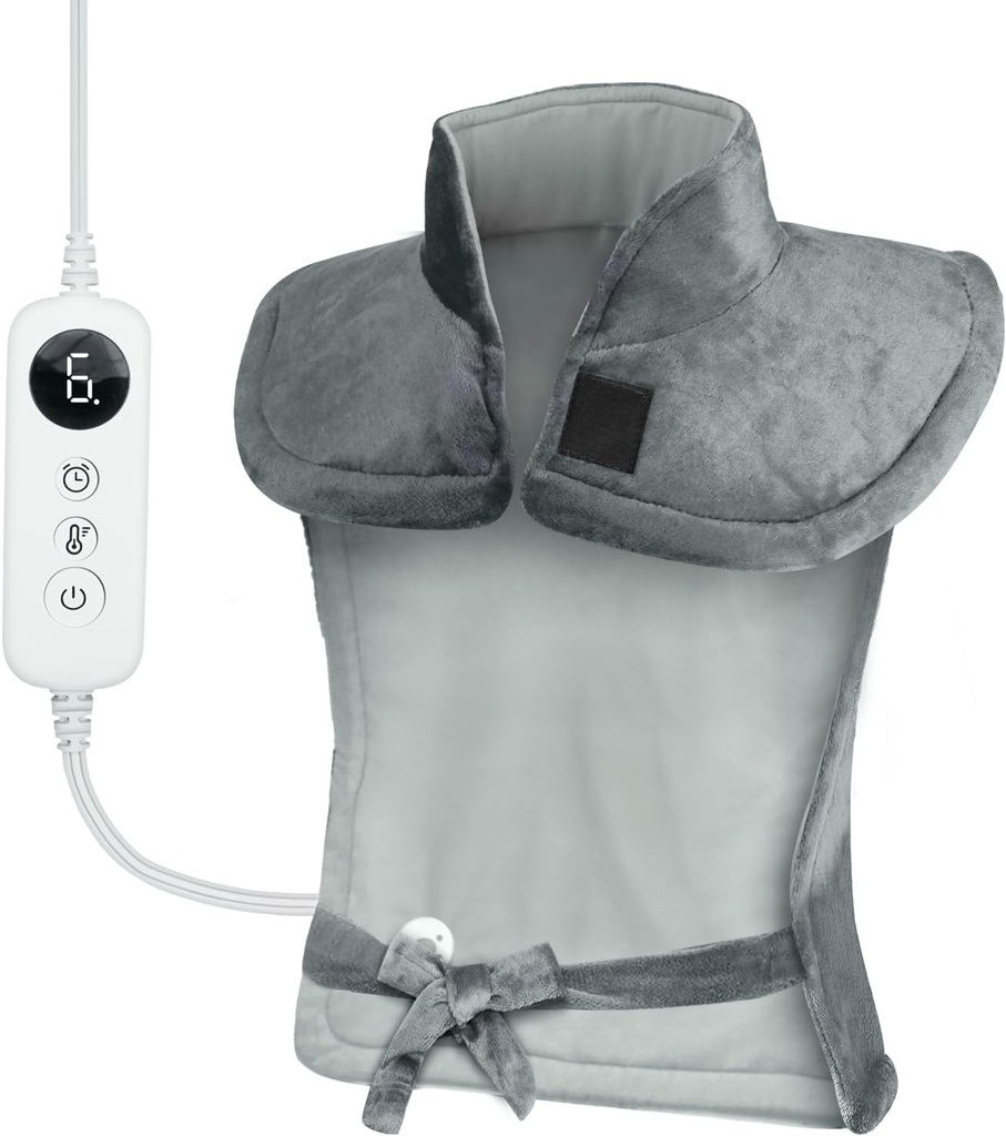 Heating Pad for Back Pain Relief Weighted Heating Pad for Neck and Shoulder Cramps 6 Heat Settings 6 Timers Auto Off Birthday Gifts for Women Men Mom Dad ETL Certified Gray