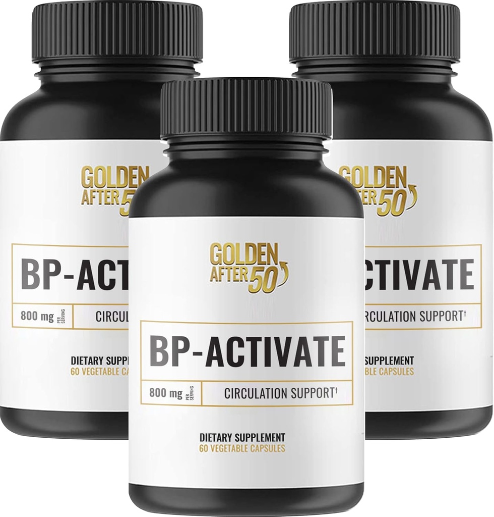 Dorado después de 50 BP-Activado - Suplemento de óxido nítrico con ácidos esenciales - Circulación de sangre y salud cardíaca Suplemento de apoyo - 3 botellas - 800 mg L Arginina, AAKG, L Citrulline